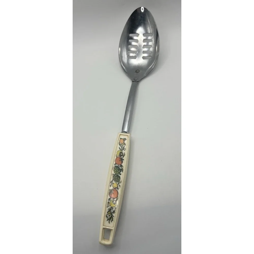 Vintage Ekco Slotted Serving Spoon Vegetable Design Handle Mushrooms MCM 12.25